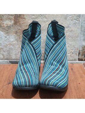 Charleston Shoe Womens Size 7 Multicolor Striped Elastic Ankle Boots Block Heel